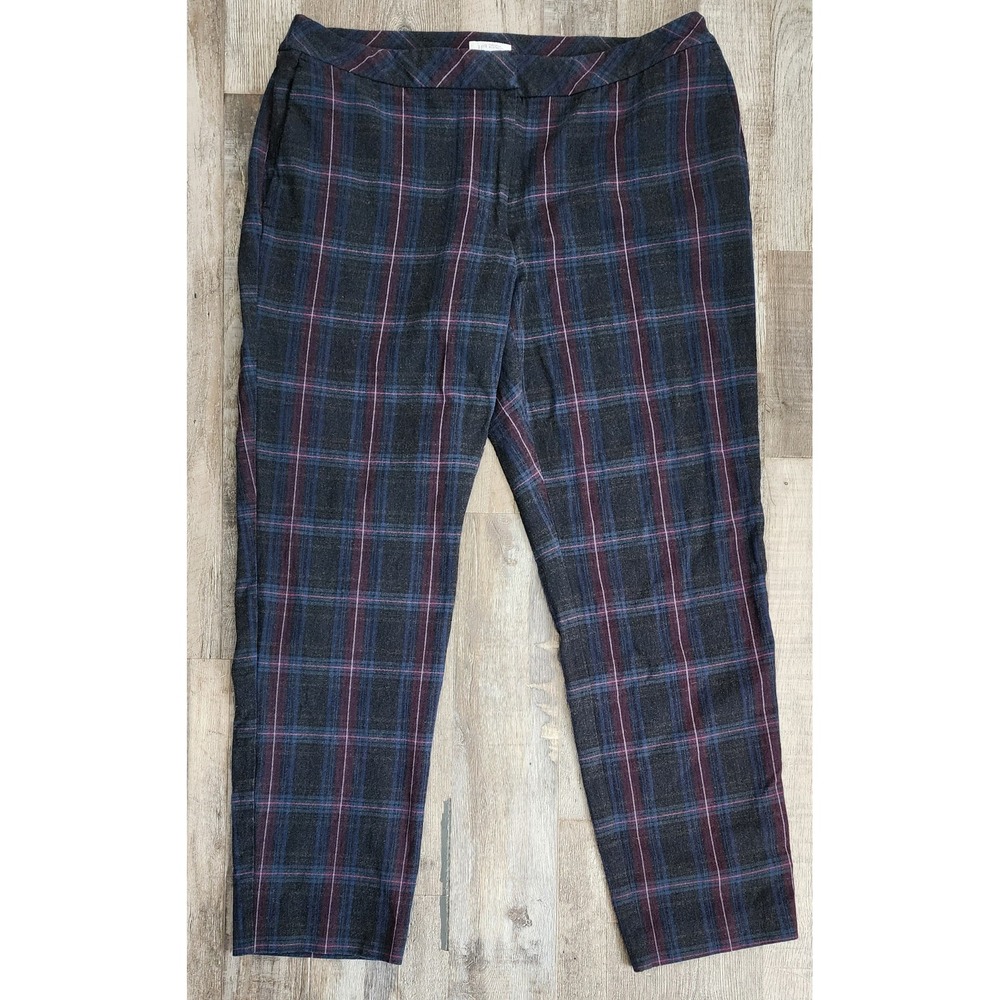 J Jill Pants Women's Size 8 Premium Bi Stretch Navy Blue Plaid Ankle